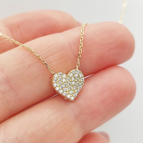 Sárga arany nyaklánc köves szív medállal