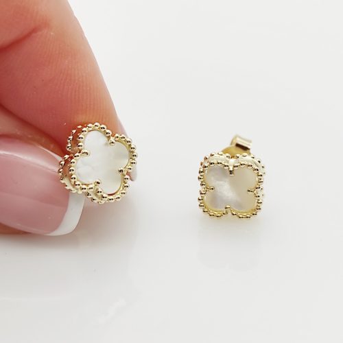 Sárga arany gyöngyház lóhere fülbevaló