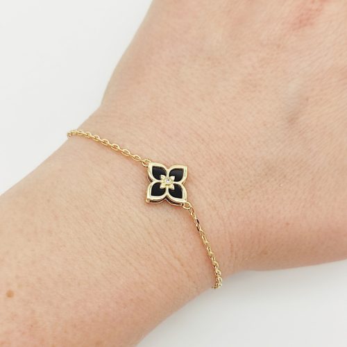 Sárga arany karlánc fekete virág medállal