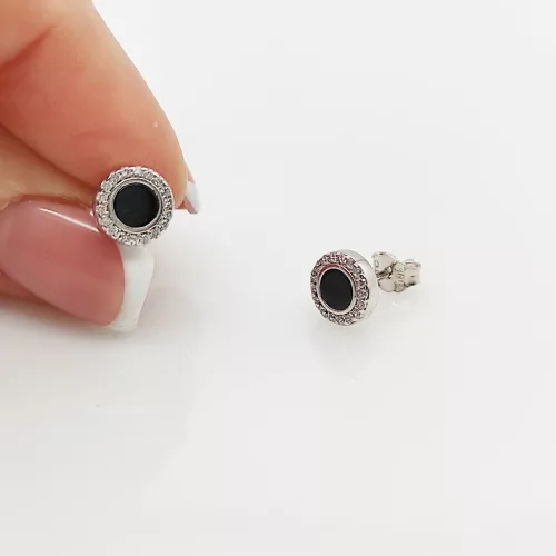 Fehér arany fekete betétes fülbevaló cirkóniákkal