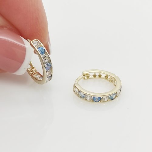 Sárga arany kék-fehér köves karika fülbevaló