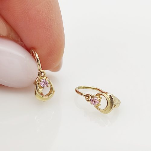 Sárga arany rózsaszín köves fülbevaló