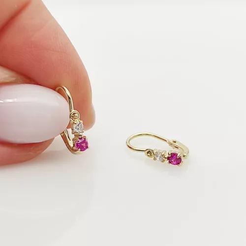 Sárga arany pink-fehér köves fülbevaló