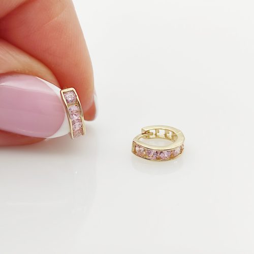 Sárga arany rózsaszín köves karika fülbevaló