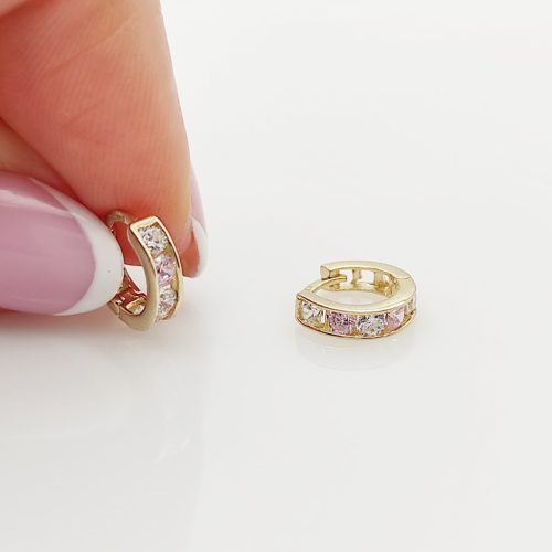 Sárga arany rózsaszín-fehér köves karika fülbevaló