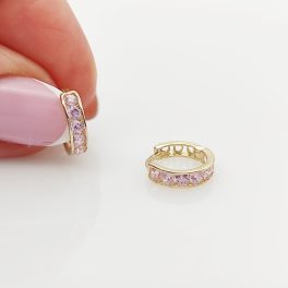 Sárga arany rózsaszín köves karika fülbevaló