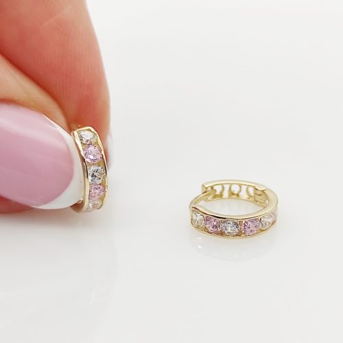 Sárga arany rózsaszín-fehér köves karika fülbevaló