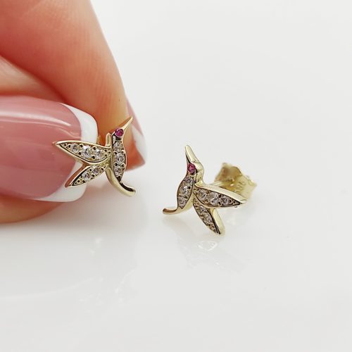 Sárga arany rózsaszín szemű kolibri fülbevaló