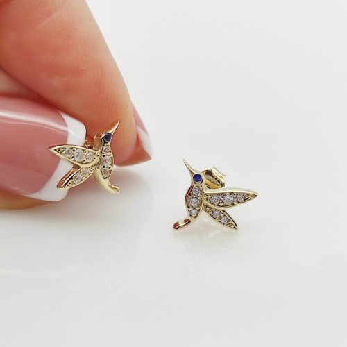 Sárga arany kék szemű kolibri fülbevaló