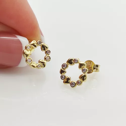 Sárga arany köves kör fülbevaló szívekkel