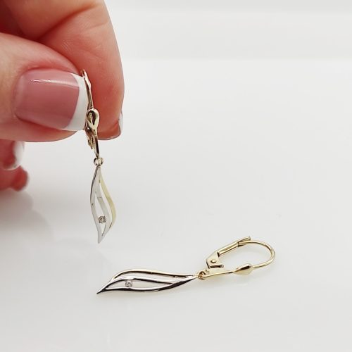 Sárga-fehér arany modern fülbevaló