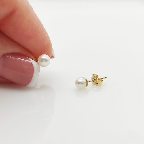Sárga arany fülbevaló édes vízi tenyésztett gyönggyel - 4 mm