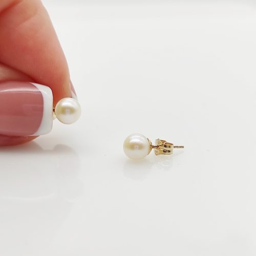 Sárga arany fülbevaló édes vízi tenyésztett gyönggyel - 5 mm