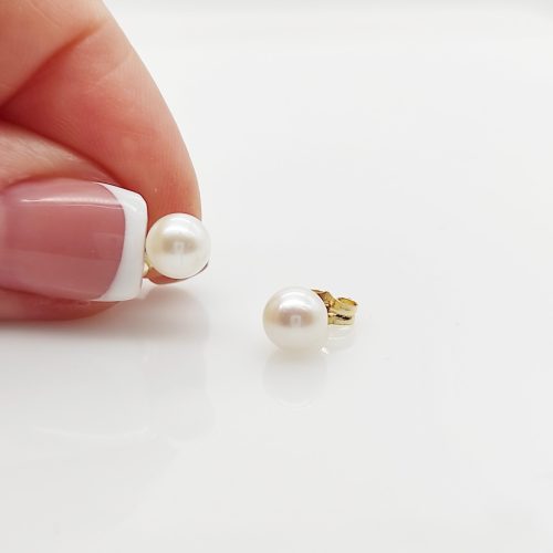 Sárga arany fülbevaló édes vízi tenyésztett gyönggyel - 6 mm