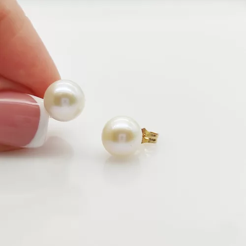 Sárga arany fülbevaló édes vízi tenyésztett gyönggyel - 9 mm