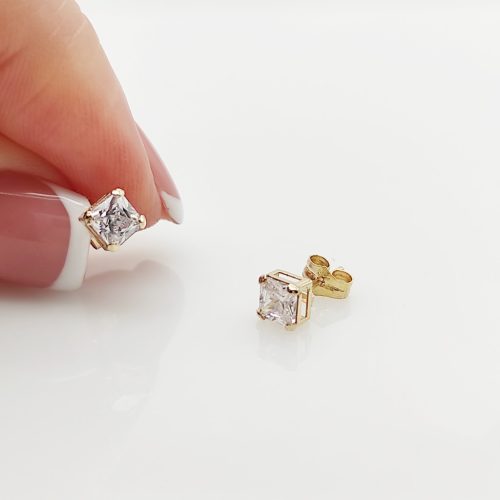 Sárga arany szögletes köves fülbevaló - 4 mm