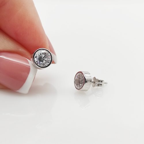 Fehér arany buttonos fülbevaló - 6 mm