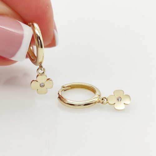 Sárga arany karika fülbevaló virág függővel