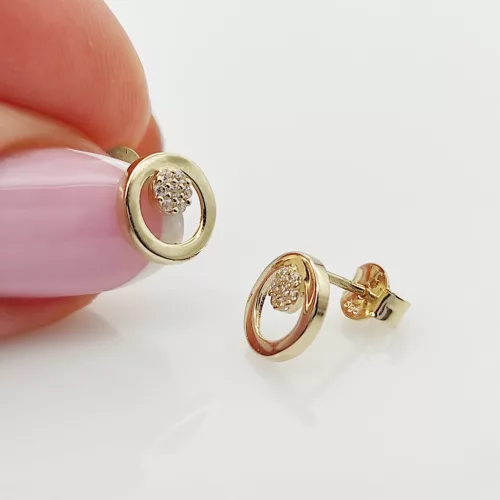 Sárga arany modern kör fülbevaló cirkóniákkal