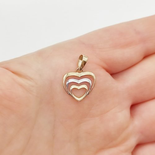 Sárga-fehér arany tripla szív medál