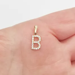 Sárga arany "B" betű medál cirkóniákkal