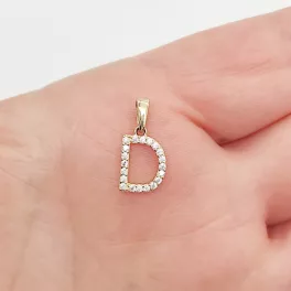 Sárga arany "D" betű medál cirkóniákkal