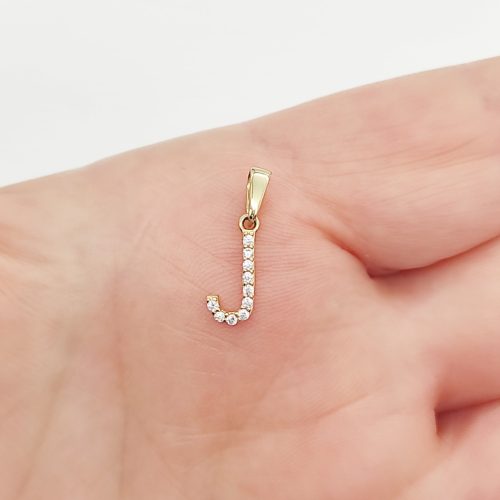 Sárga arany "J" betű medál cirkóniákkal