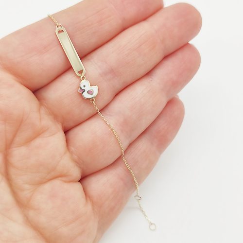 Sárga arany gravírozható gyermek karlánc madárkával