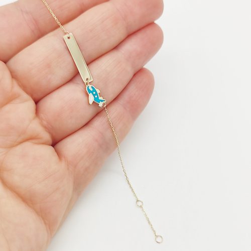 Sárga arany gravírozható gyermek karlánc repülővel