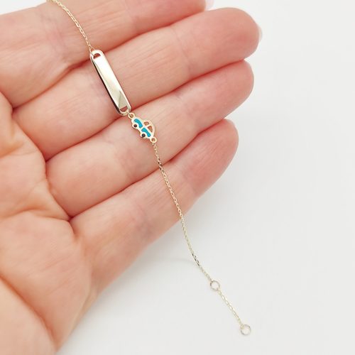 Sárga arany gravírozható gyermek karlánc kis autóval