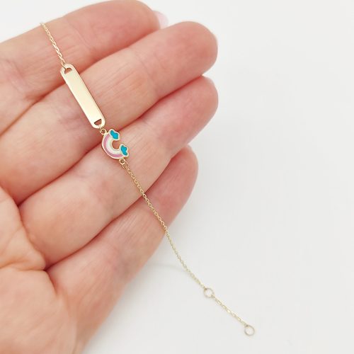 Sárga arany gravírozható gyermek karlánc szivárvánnyal