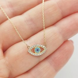 Sárga arany nyaklánc köves Fatima szeme medállal