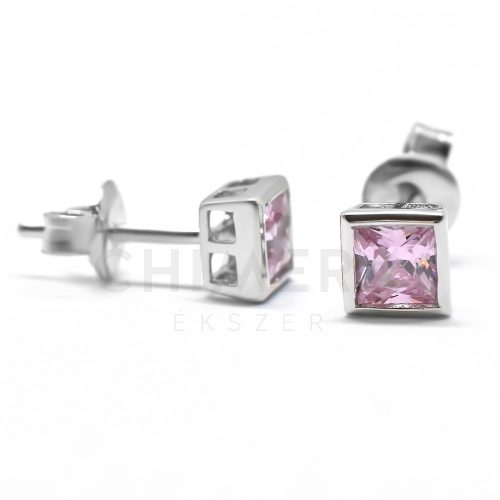 Ezüst rózsaszín köves fülbevaló