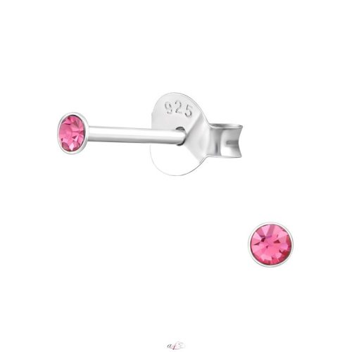 Ezüst mini fülbevaló pink kővel