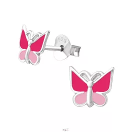 Ezüst rózsaszín pillangó fülbevaló
