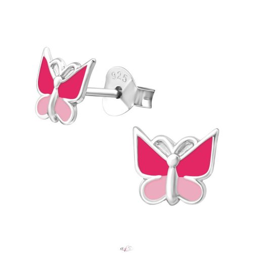 Ezüst rózsaszín pillangó fülbevaló