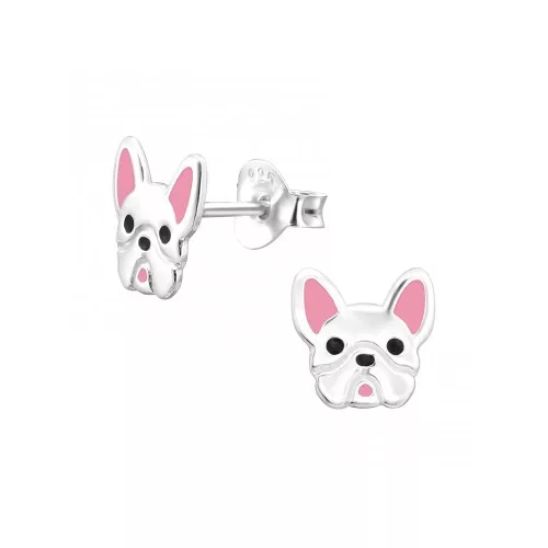 Ezüst francia bulldog fülbevaló