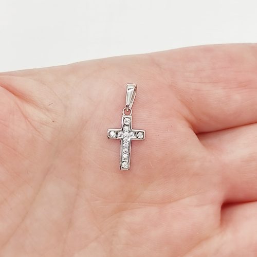 Fehér arany köves kereszt medál