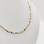 Tripla soros sárga-fehér metszett mintás arany nyaklánc