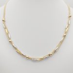 Tripla soros sárga-fehér metszett mintás arany nyaklánc