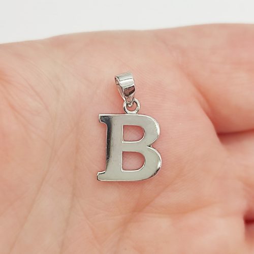 Fehér arany "B" betű medál kő nélkül