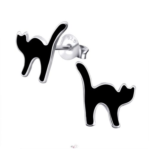 Ezüst fekete cica fülbevaló