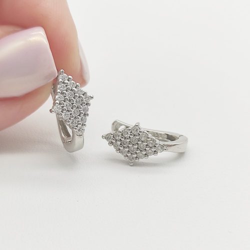 Fehér arany köves rombusz fülbevaló