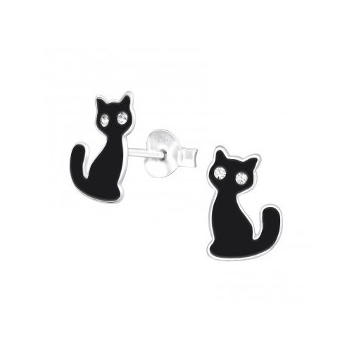 Ezüst fekete macska fülbevaló