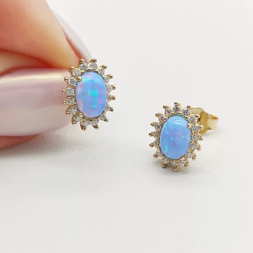 Sárga arany fülbevaló kék opállal