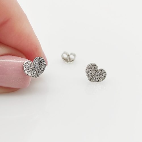 Fehér arany köves szív fülbevaló