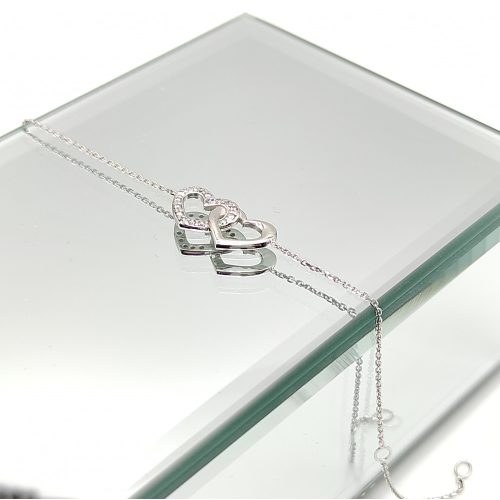 Fehér arany karlánc dupla szív medállal