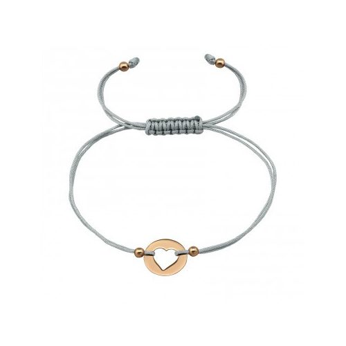 Ezüst szív zsinóros karlánc rozé bevonattal