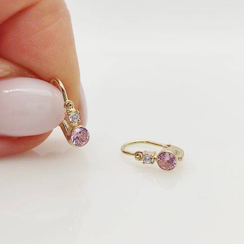 Sárga arany rózsaszín-fehér köves fülbevaló