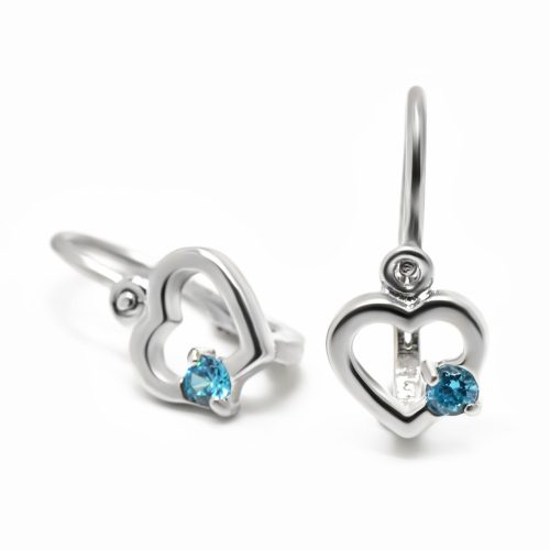 Fehér arany szívecske fülbevaló kék kővel
